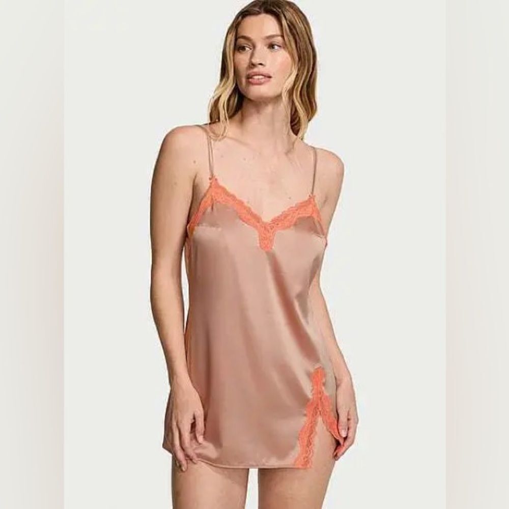 NWT VICTORIA'S SECRET Tease Satin Lace-Trim Mini Slip Dress